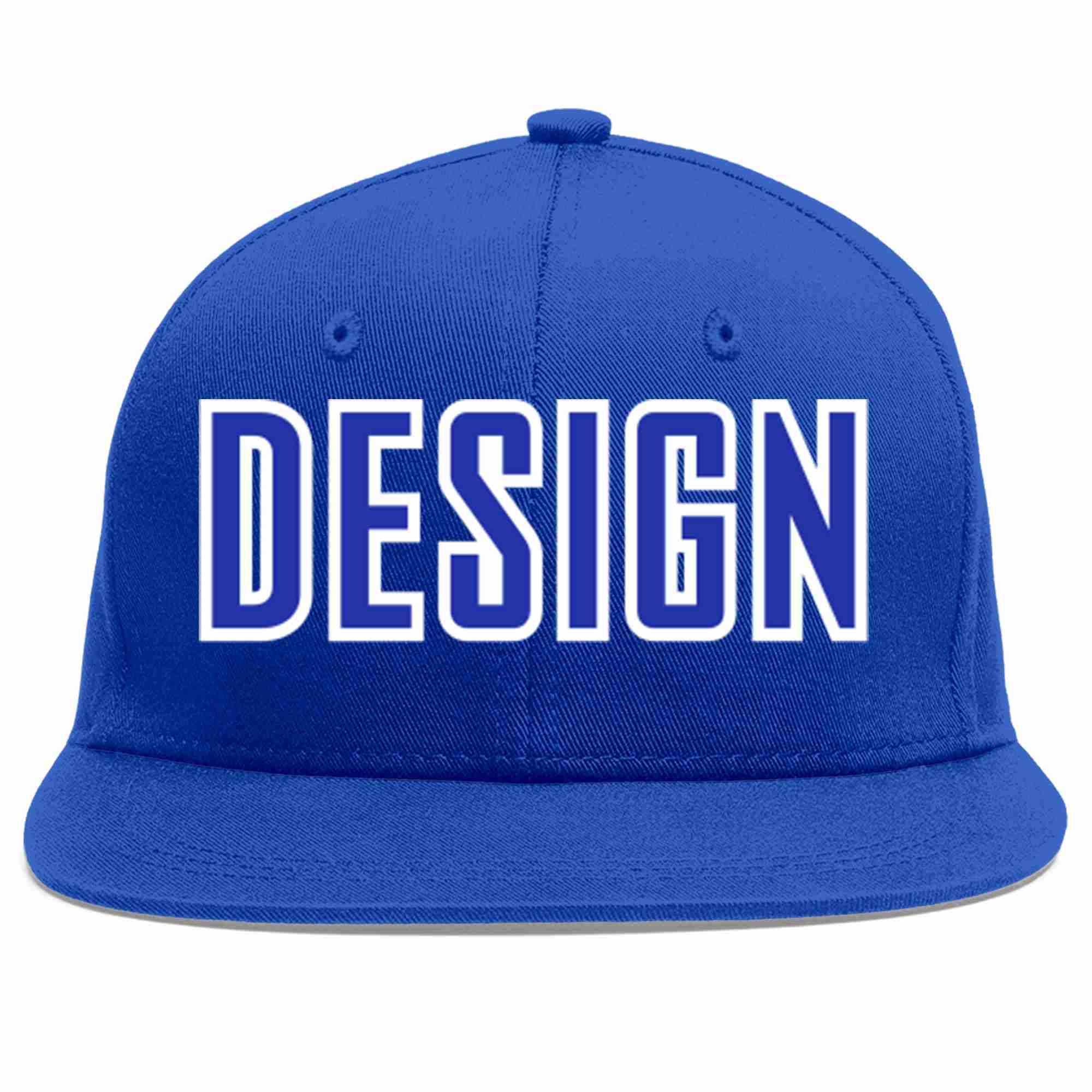 Custom Royal Royal-White Flat Eaves Sport Baseball Cap Design for Men/Women/Youth