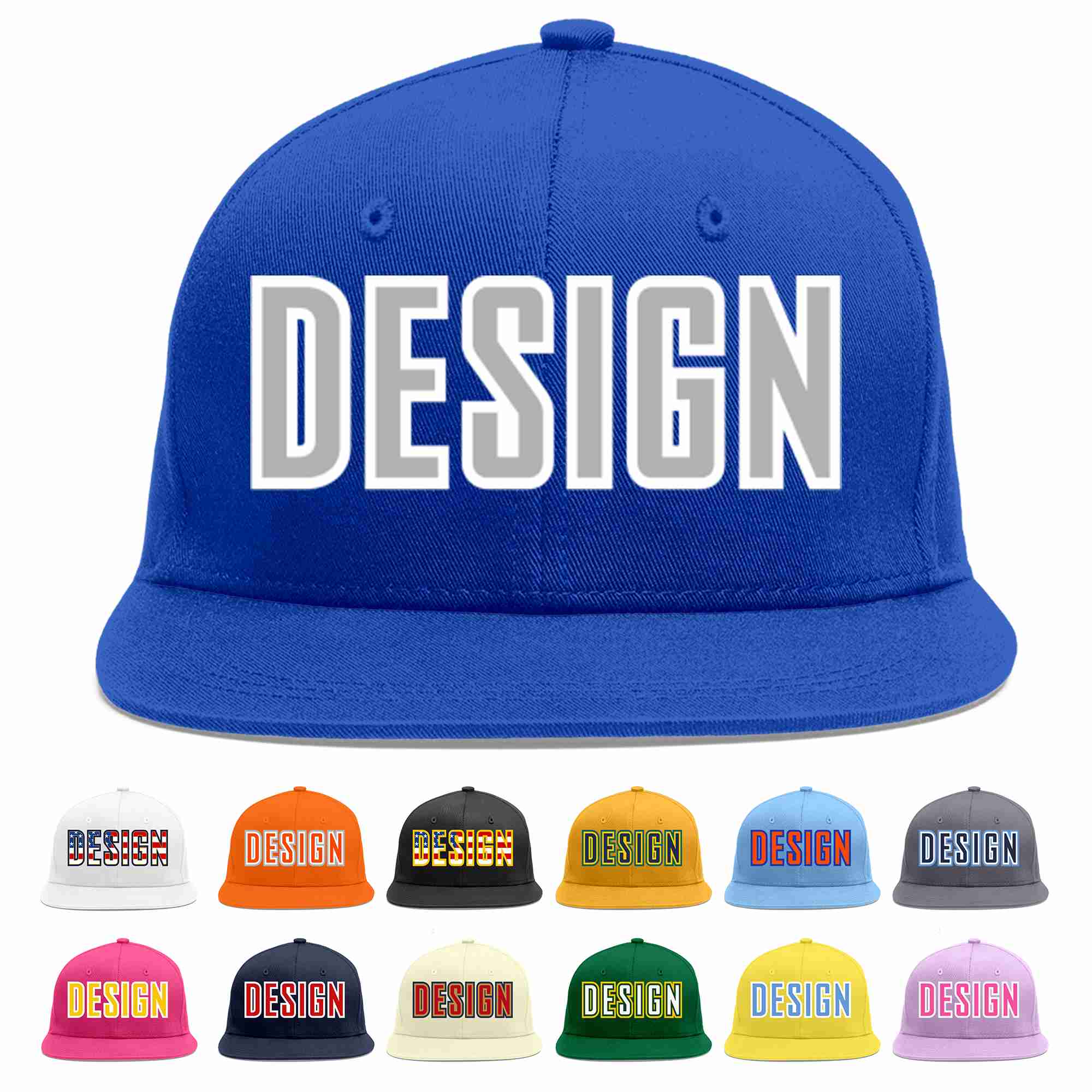 Custom Royal Gray-White Flat Eaves Sport Baseball Cap Design for Men/Women/Youth