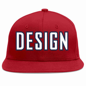 Custom Red White-Navy Flat Eaves Sport Baseball Cap Design for Men/Women/Youth