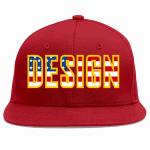 Custom Red Vintage USA Flag-Gold Flat Eaves Sport Baseball Cap Design for Men/Women/Youth