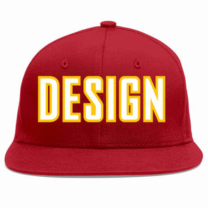 Custom Red White-Gold Flat Eaves Sport Baseball Cap Design for Men/Women/Youth