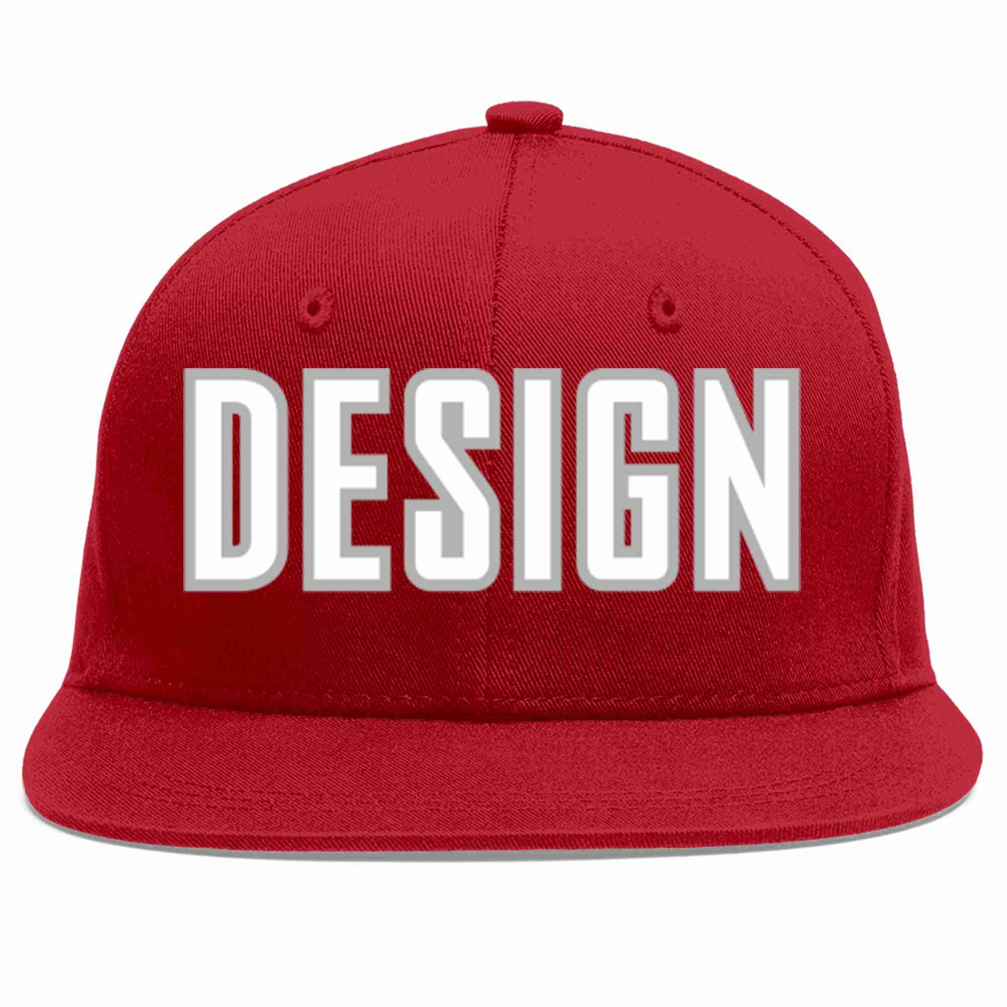 Conception personnalisée de casquette de baseball de sport à avant-toit plat rouge blanc-gris pour hommes/femmes/jeunes