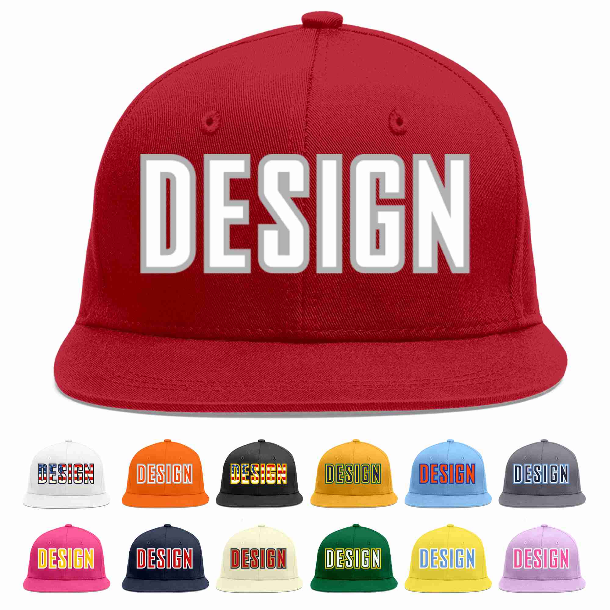 Conception personnalisée de casquette de baseball de sport à avant-toit plat rouge blanc-gris pour hommes/femmes/jeunes