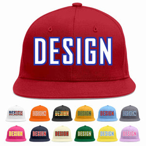 Conception personnalisée de casquette de baseball de sport à Eaves plates rouge blanc-royal pour hommes/femmes/jeunes