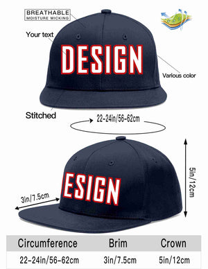 Custom Navy White-Red Flat Eaves Sport Baseball Cap Design for Men/Women/Youth