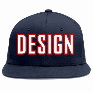 Custom Navy White-Red Flat Eaves Sport Baseball Cap Design for Men/Women/Youth