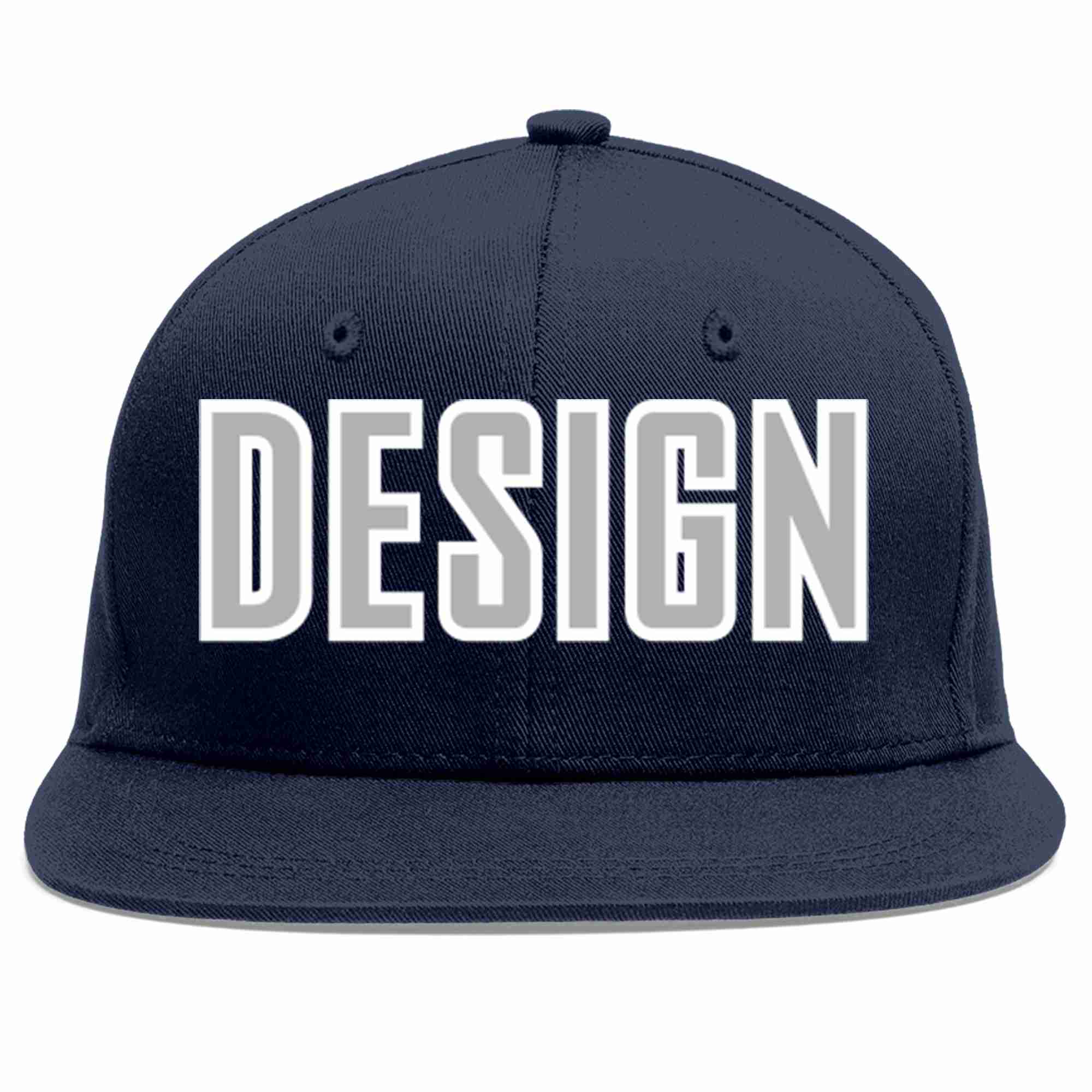 Custom Navy Gray-White Flat Eaves Sport Baseball Cap Design for Men/Women/Youth