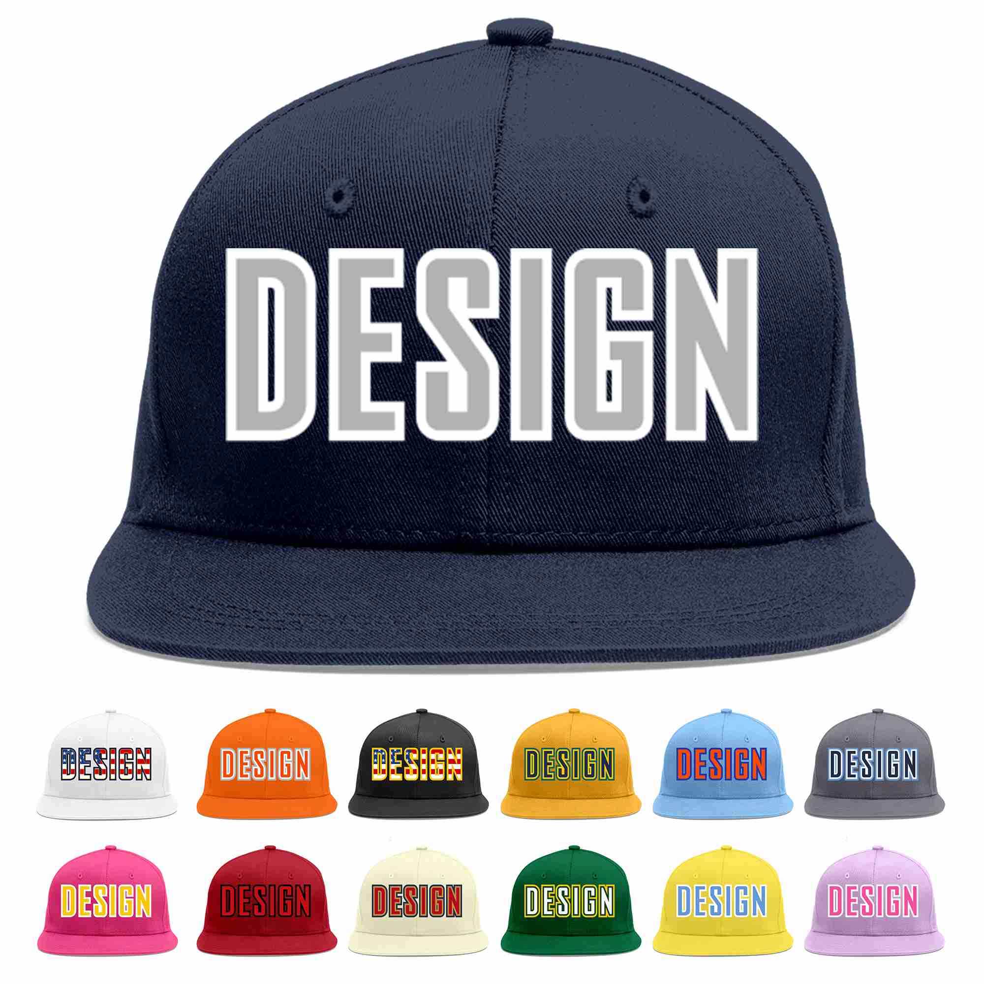 Custom Navy Gray-White Flat Eaves Sport Baseball Cap Design for Men/Women/Youth