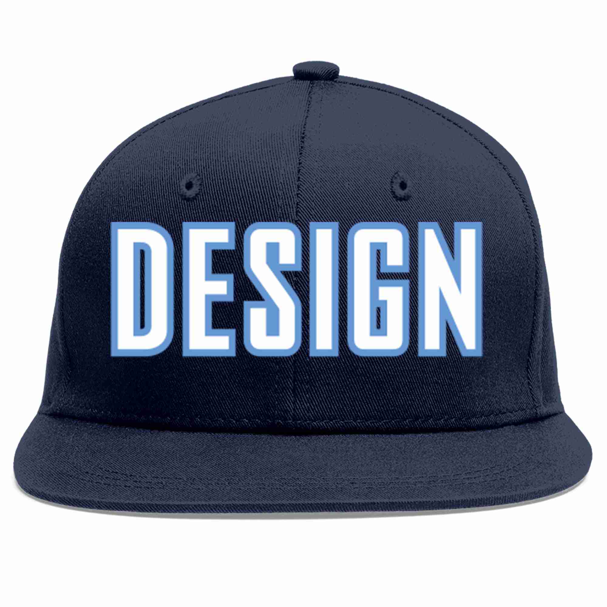 Conception personnalisée de casquette de baseball de sport à avant-toit plat bleu marine blanc-bleu clair pour hommes/femmes/jeunes