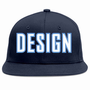 Custom Navy White-Light Blue Flat Eaves Sport Baseball Cap Design for Men/Women/Youth