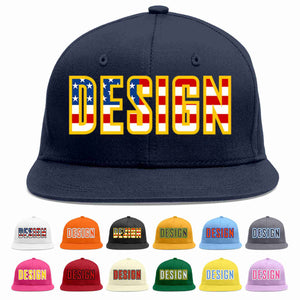 Custom Navy Vintage USA Flag-Gold Flat Eaves Sport Baseball Cap Design for Men/Women/Youth