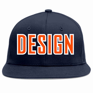 Custom Navy Orange-White Flat Eaves Sport Baseball Cap Design for Men/Women/Youth