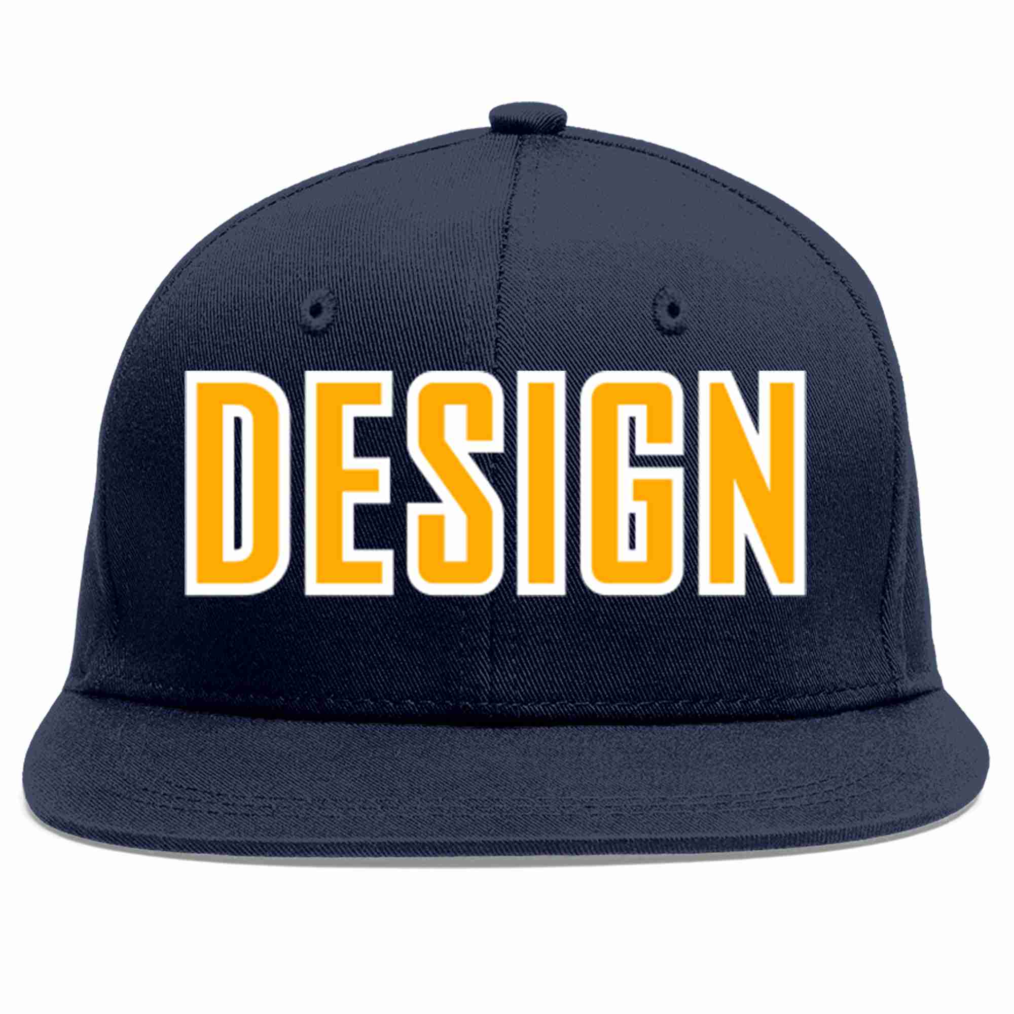 Conception personnalisée de casquette de baseball de sport à avant-toit plat jaune-blanc marine pour hommes/femmes/jeunes