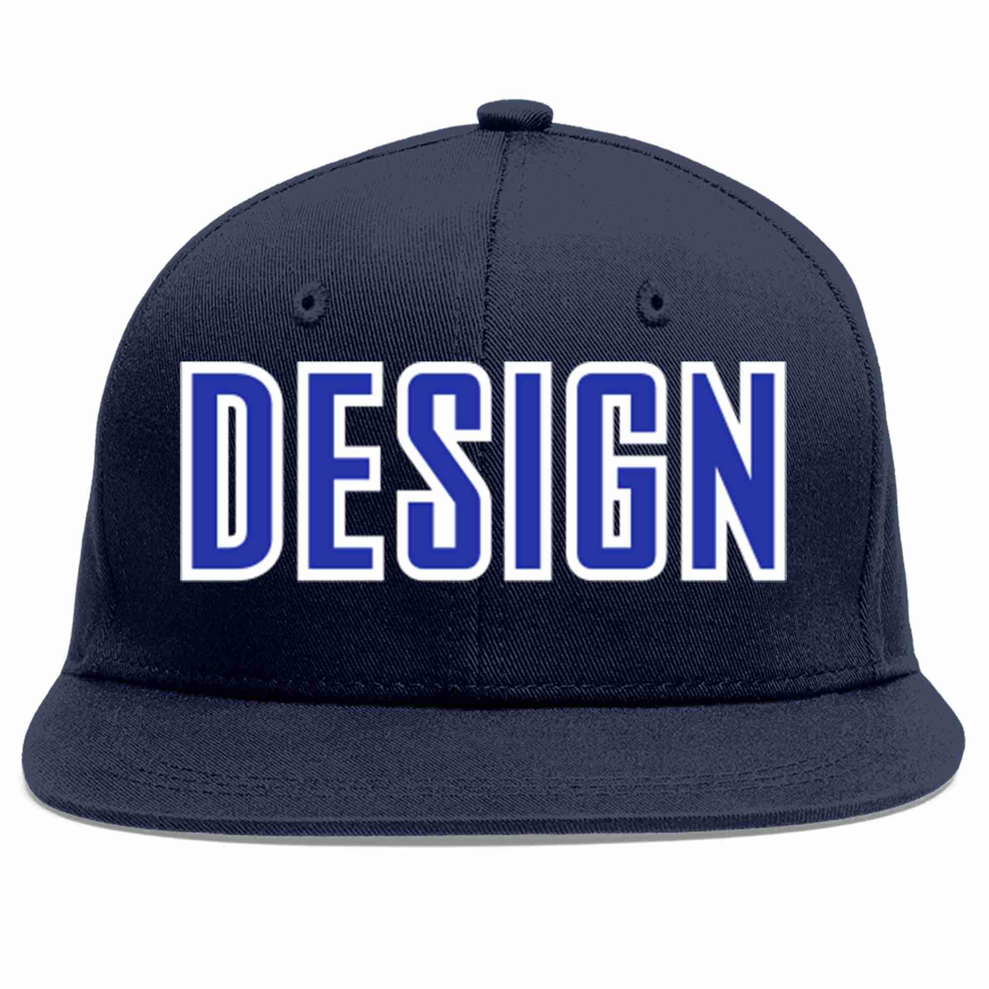 Conception personnalisée de casquette de baseball de sport à avant-toit plat bleu marine royal-blanc pour hommes/femmes/jeunes