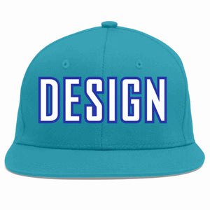 Custom Aqua White-Royal Flat Eaves Sport Baseball Cap Design for Men/Women/Youth