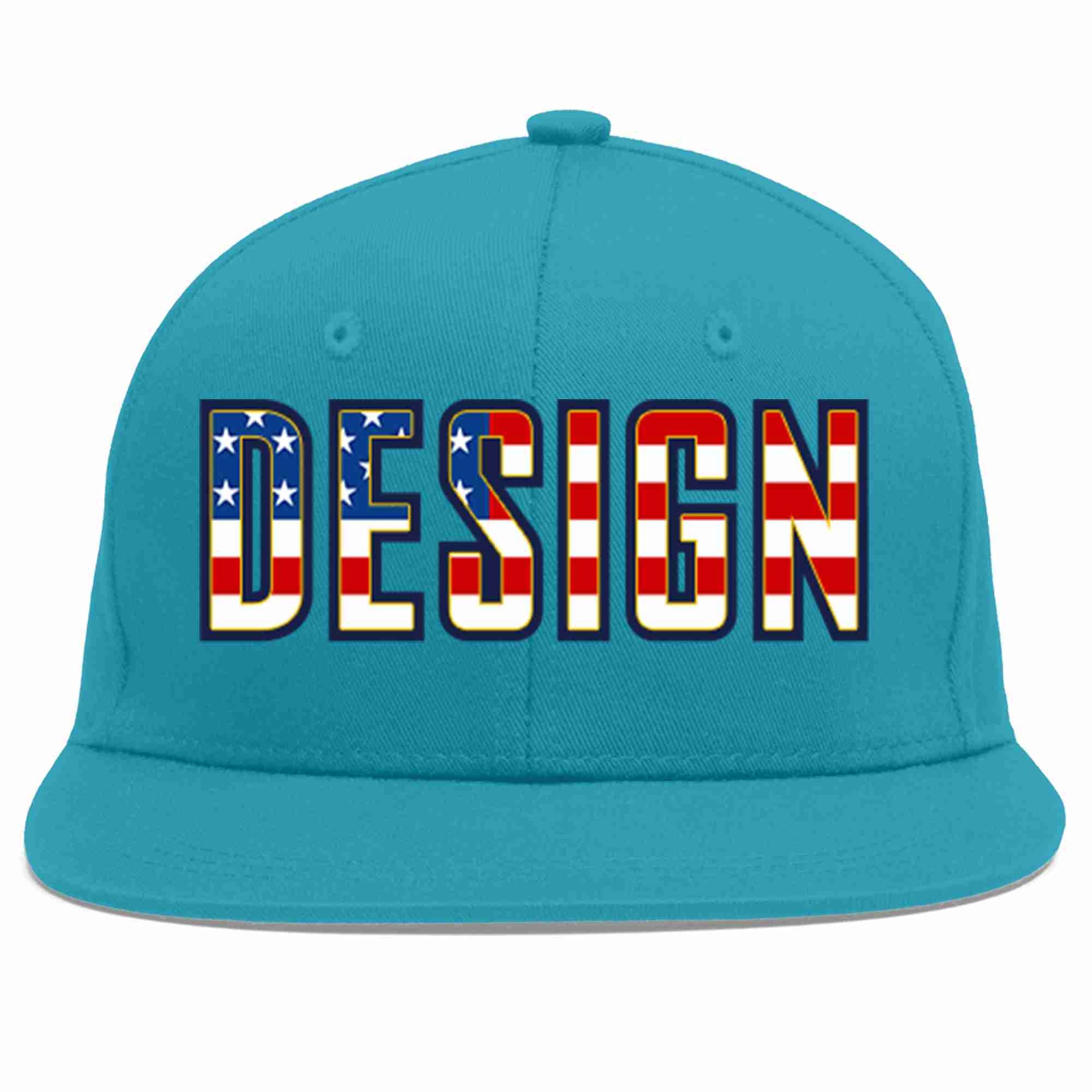 Custom Aqua Vintage USA Flag-Gold Flat Eaves Sport Baseball Cap Design for Men/Women/Youth