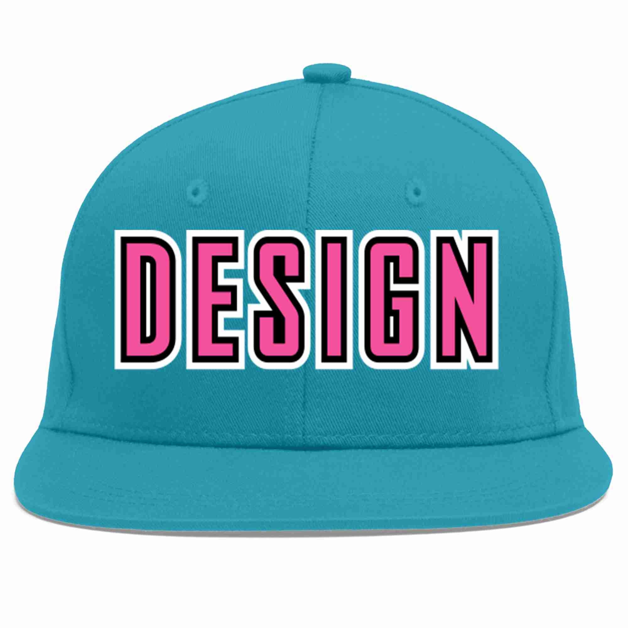 Custom Aqua Pink-Black Flat Eaves Sport Baseball Cap Design for Men/Women/Youth