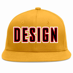 Custom Gold Black-Red Flat Eaves Sport Baseball Cap Design for Men/Women/Youth