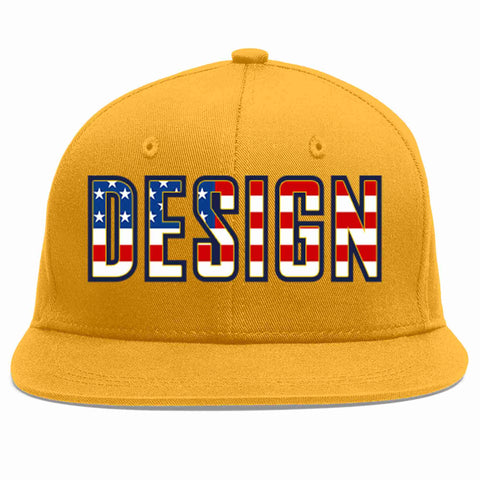 Custom Gold Vintage USA Flag-Gold Flat Eaves Sport Baseball Cap Design for Men/Women/Youth