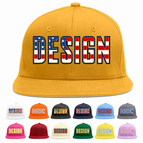 Custom Gold Vintage USA Flag-Gold Flat Eaves Sport Baseball Cap Design for Men/Women/Youth