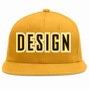 Custom Gold Black-Gold Flat Eaves Sport Baseball Cap Design for Men/Women/Youth