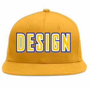 Custom Gold Gold-White Flat Eaves Sport Baseball Cap Design for Men/Women/Youth