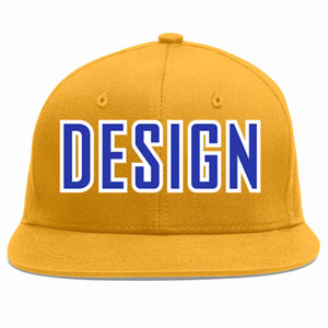 Custom Gold Royal-White Flat Eaves Sport Baseball Cap Design for Men/Women/Youth