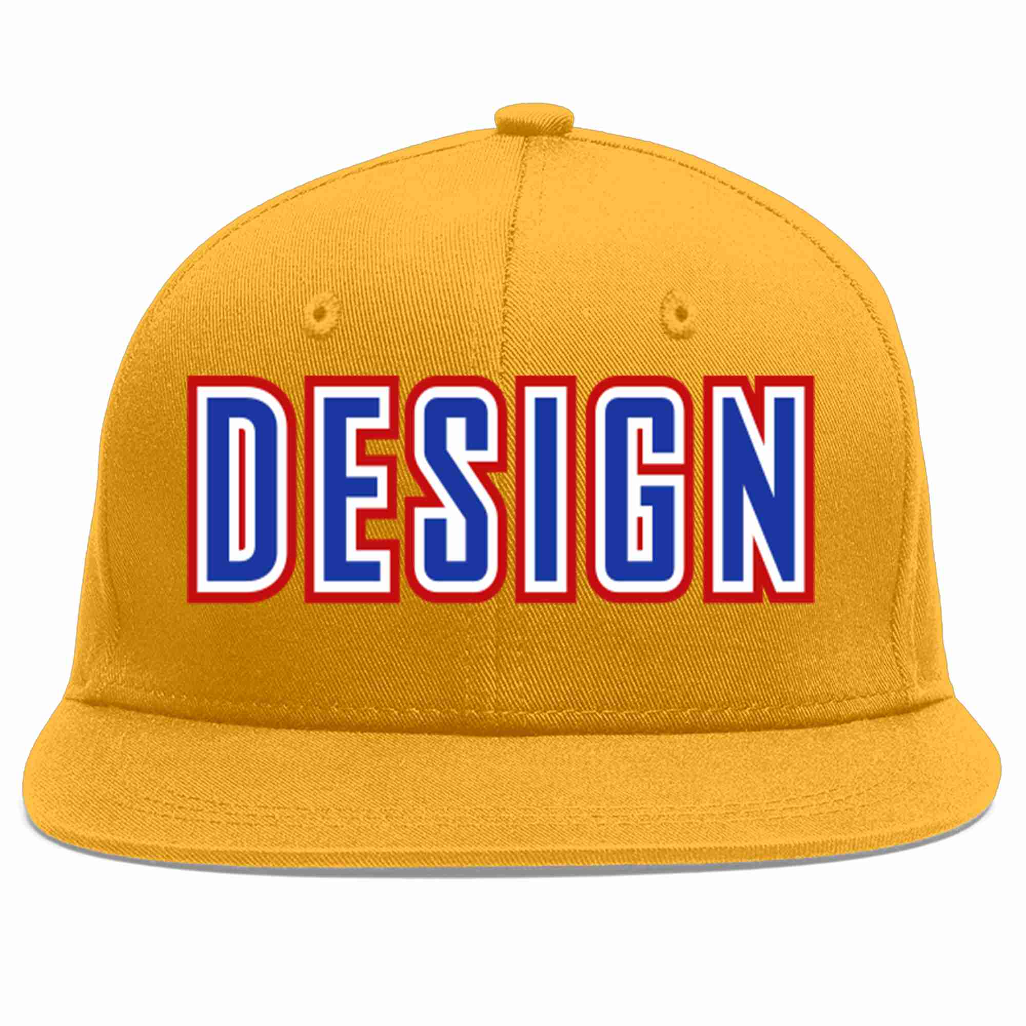 Custom Gold Royal-White Flat Eaves Sport Baseball Cap Design for Men/Women/Youth