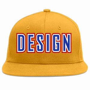 Custom Gold Royal-White Flat Eaves Sport Baseball Cap Design for Men/Women/Youth