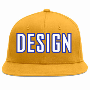 Custom Gold White-Royal Flat Eaves Sport Baseball Cap Design for Men/Women/Youth