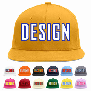 Custom Gold White-Royal Flat Eaves Sport Baseball Cap Design for Men/Women/Youth