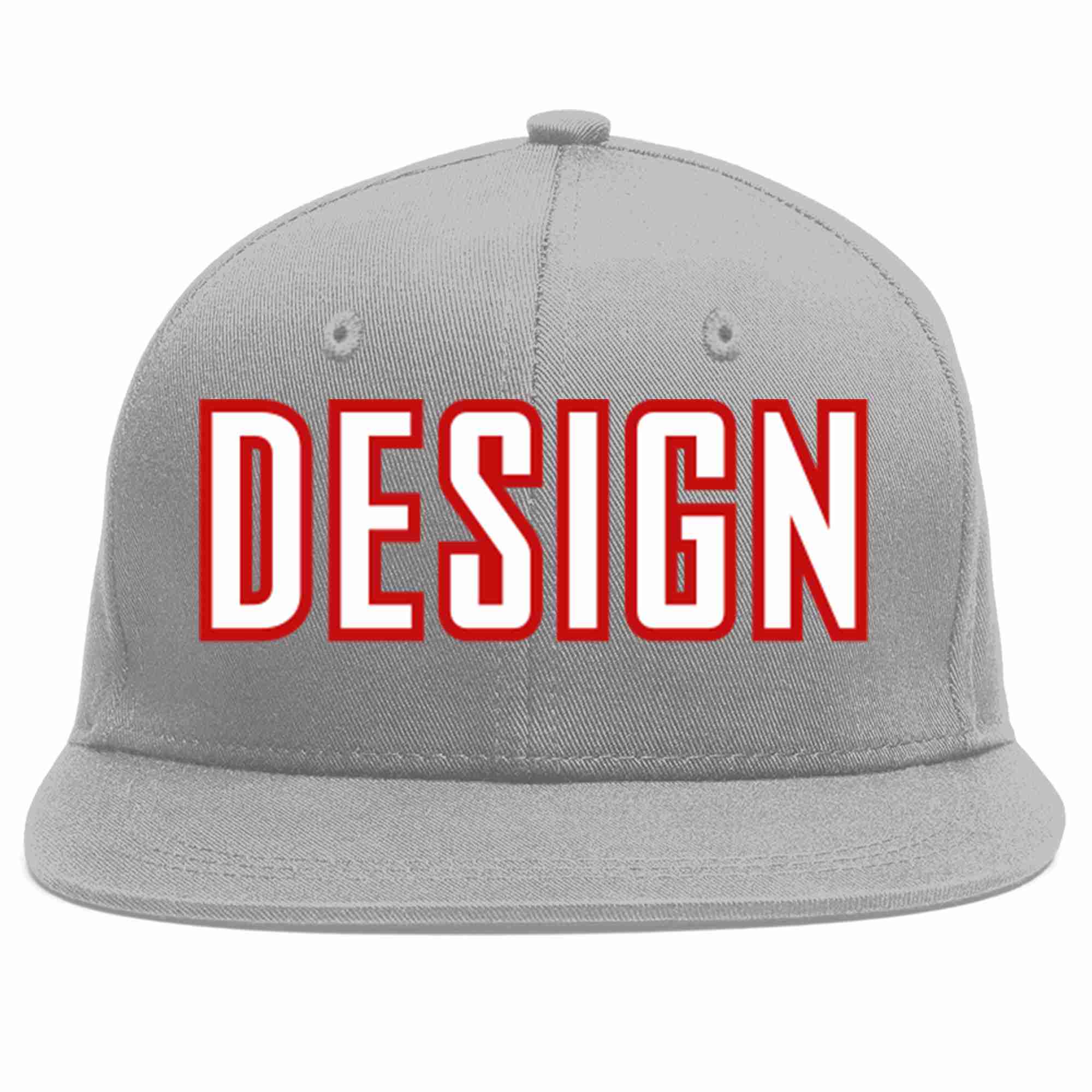 Custom Gray White-Red Flat Eaves Sport Baseball Cap Design for Men/Women/Youth