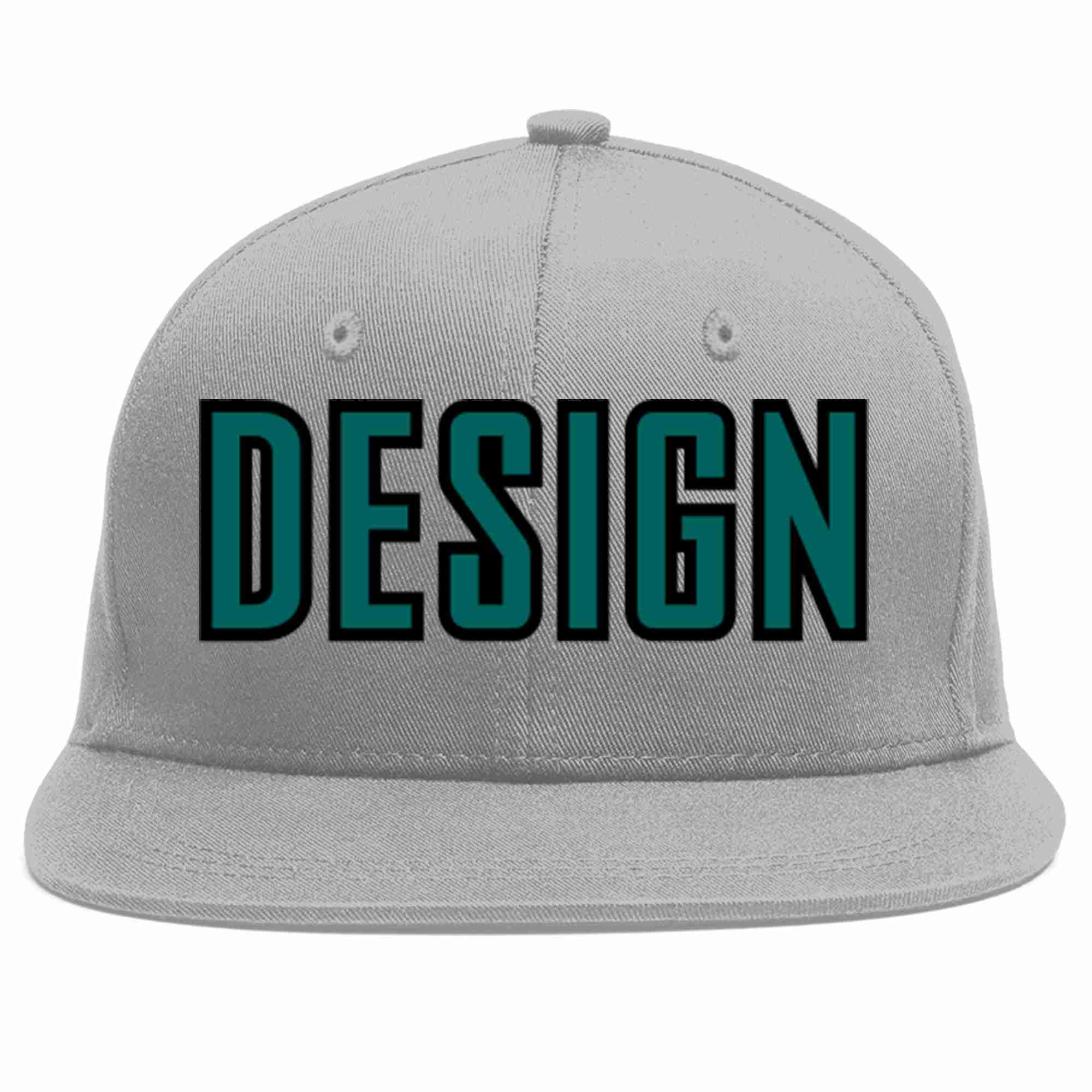 Conception personnalisée de casquette de baseball de sport à Eaves plates gris aqua-noir pour hommes/femmes/jeunes