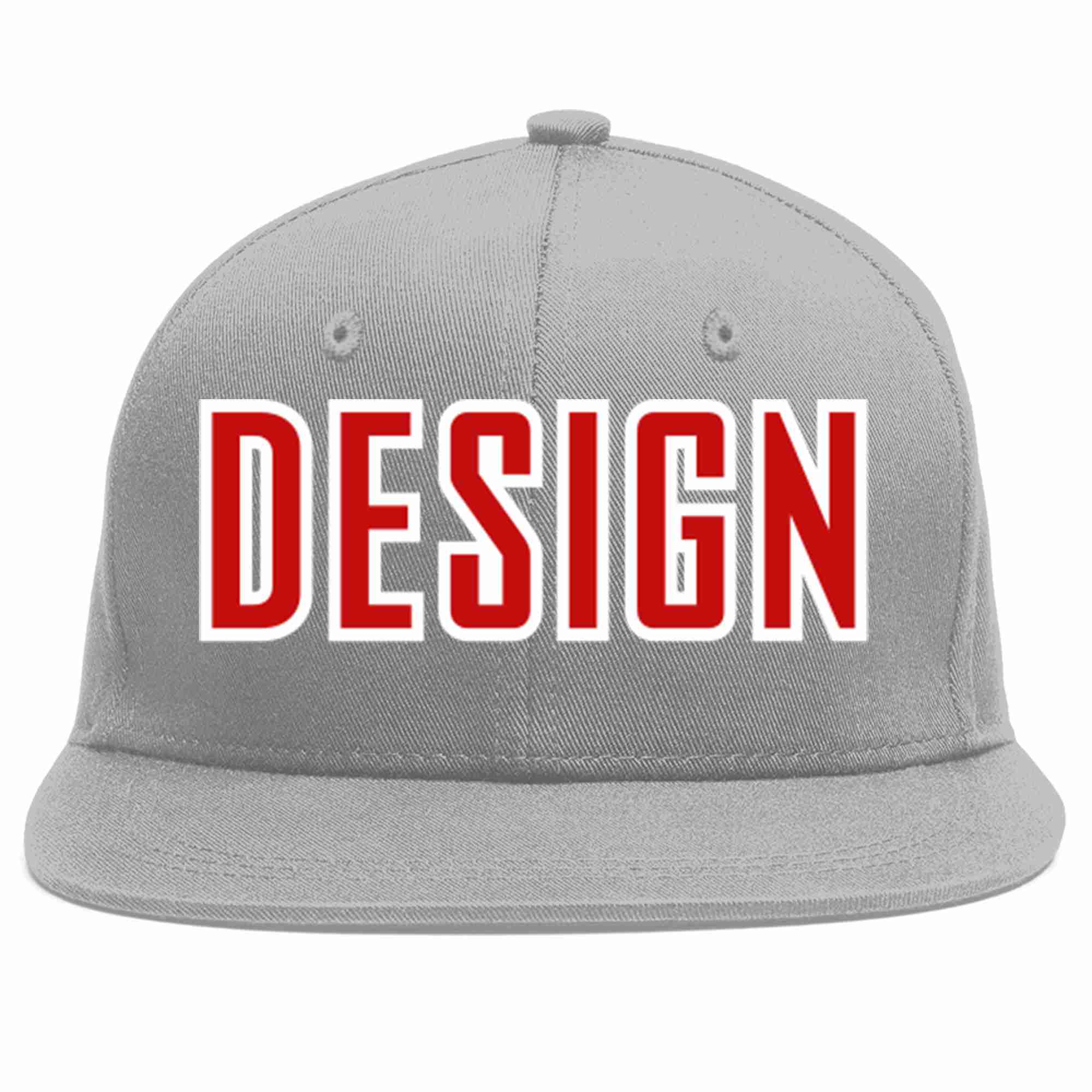 Conception personnalisée de casquette de baseball de sport à avant-toit plat gris rouge-blanc pour hommes/femmes/jeunes