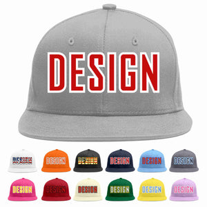 Custom Gray Red-White Flat Eaves Sport Baseball Cap Design for Men/Women/Youth