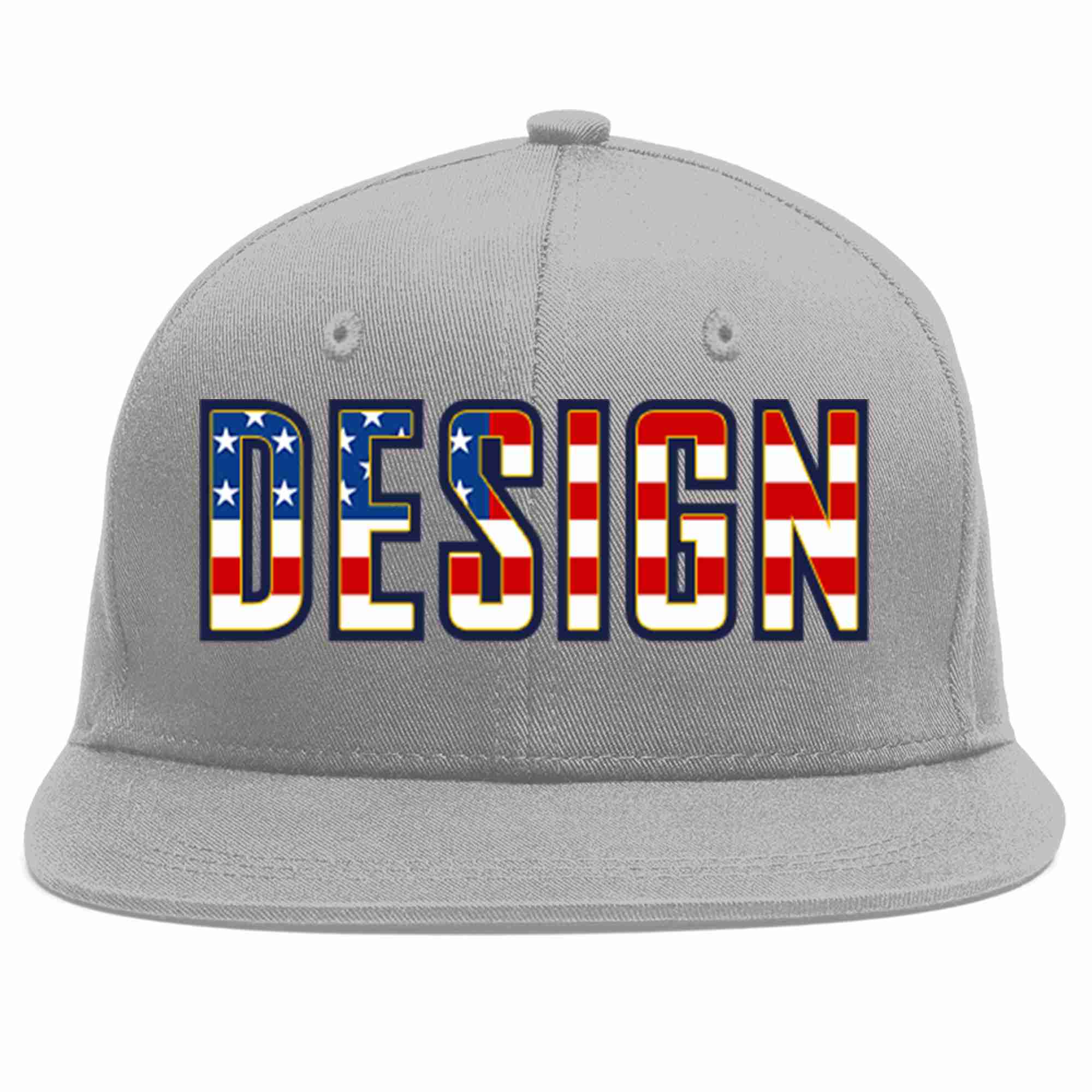 Custom Gray Vintage USA Flag-Gold Flat Eaves Sport Baseball Cap Design for Men/Women/Youth