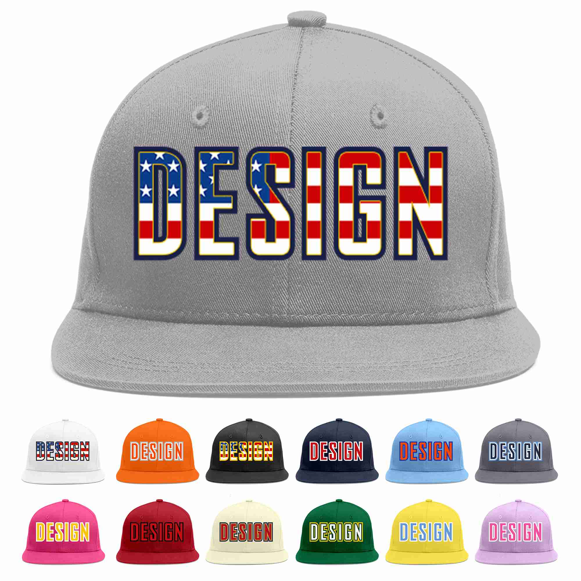 Custom Gray Vintage USA Flag-Gold Flat Eaves Sport Baseball Cap Design for Men/Women/Youth