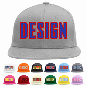 Custom Gray Royal-Red Flat Eaves Sport Baseball Cap Design for Men/Women/Youth