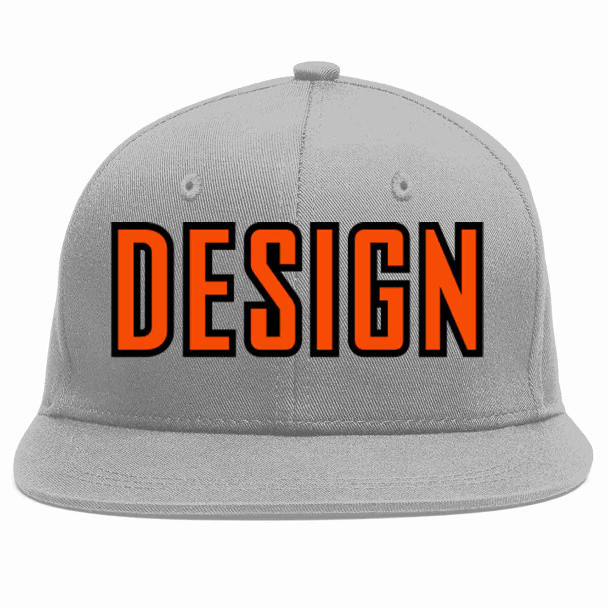 Custom Gray Orange-Black Flat Eaves Sport Baseball Cap Design for Men/Women/Youth