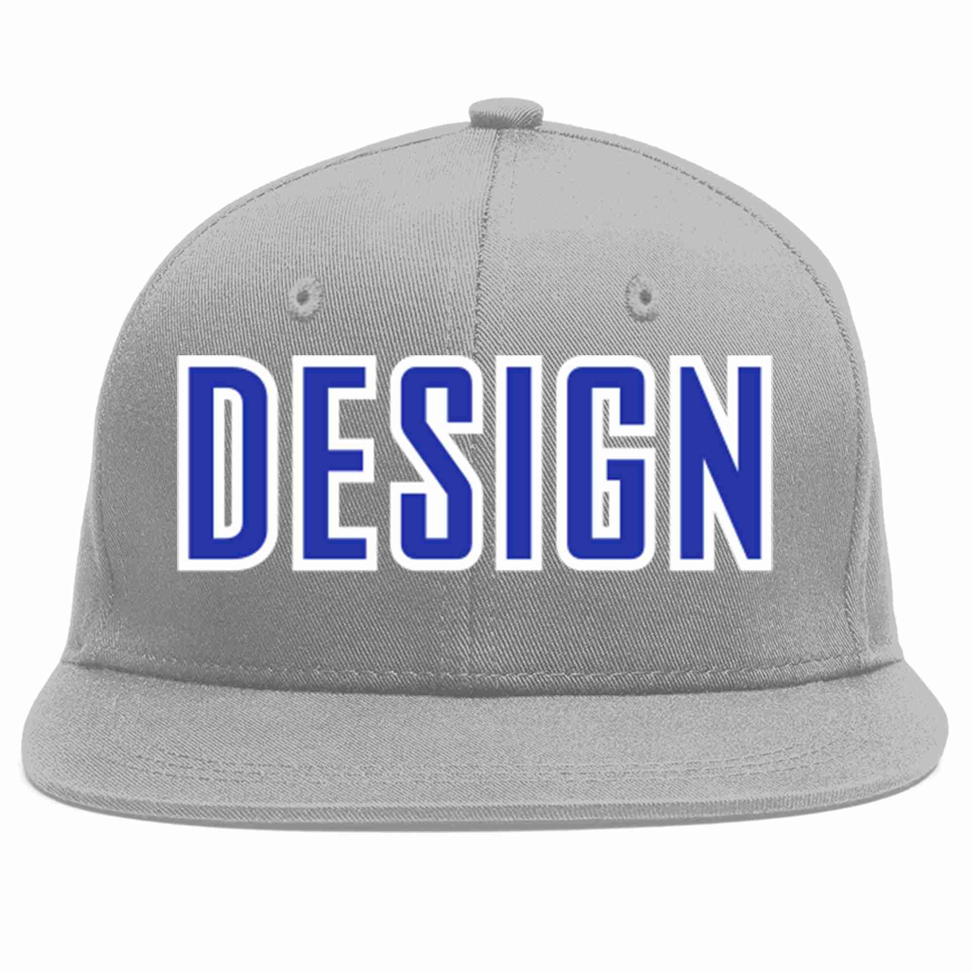 Custom Gray Royal-White Flat Eaves Sport Baseball Cap Design for Men/Women/Youth