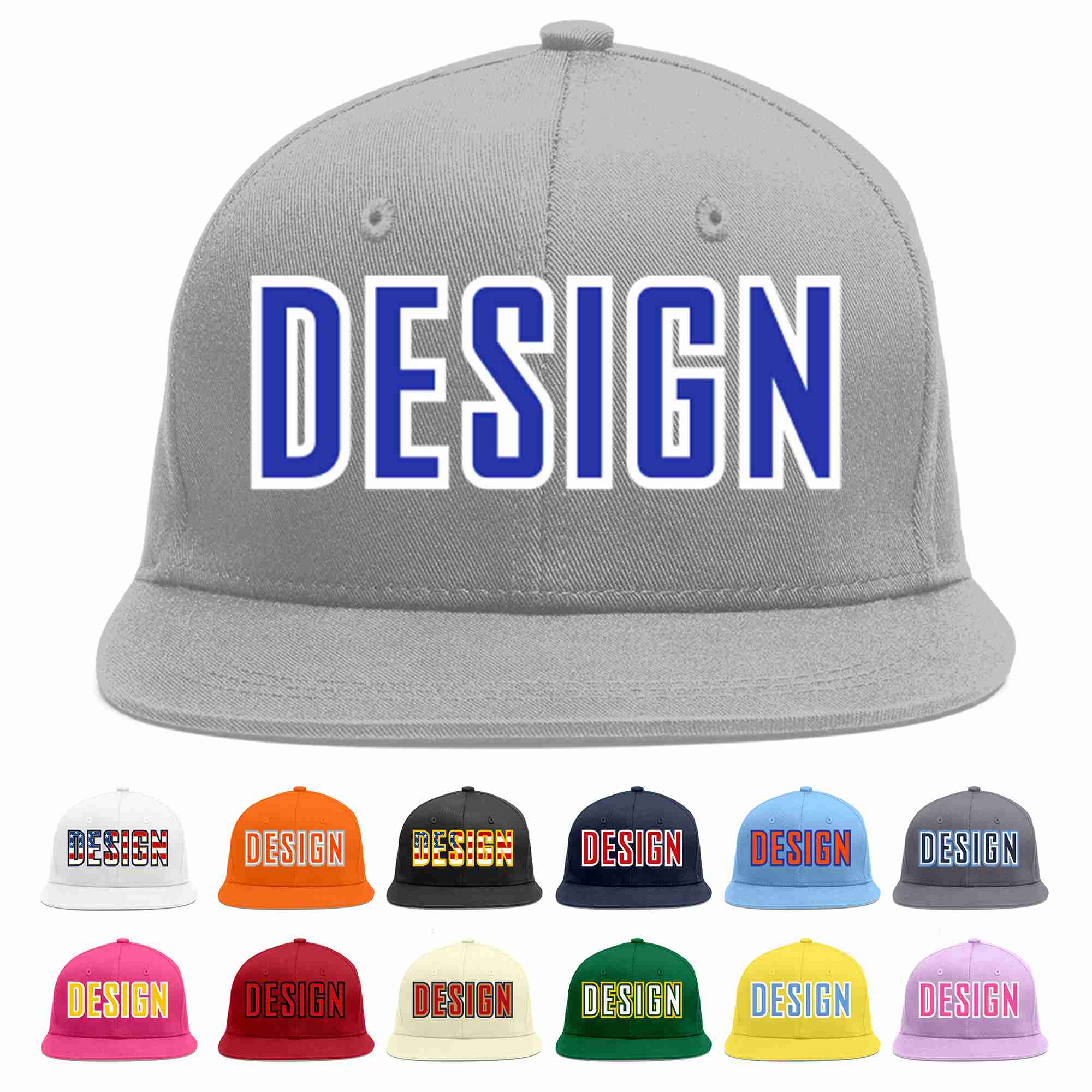 Custom Gray Royal-White Flat Eaves Sport Baseball Cap Design for Men/Women/Youth