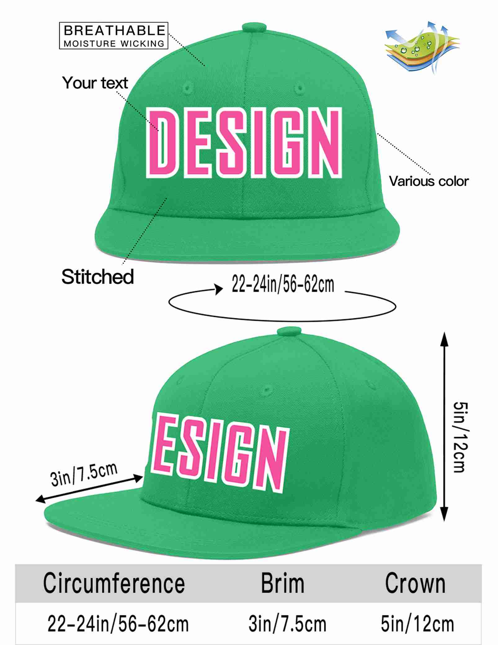 Custom Teal Pink-White Flat Eaves Sport Baseball Cap