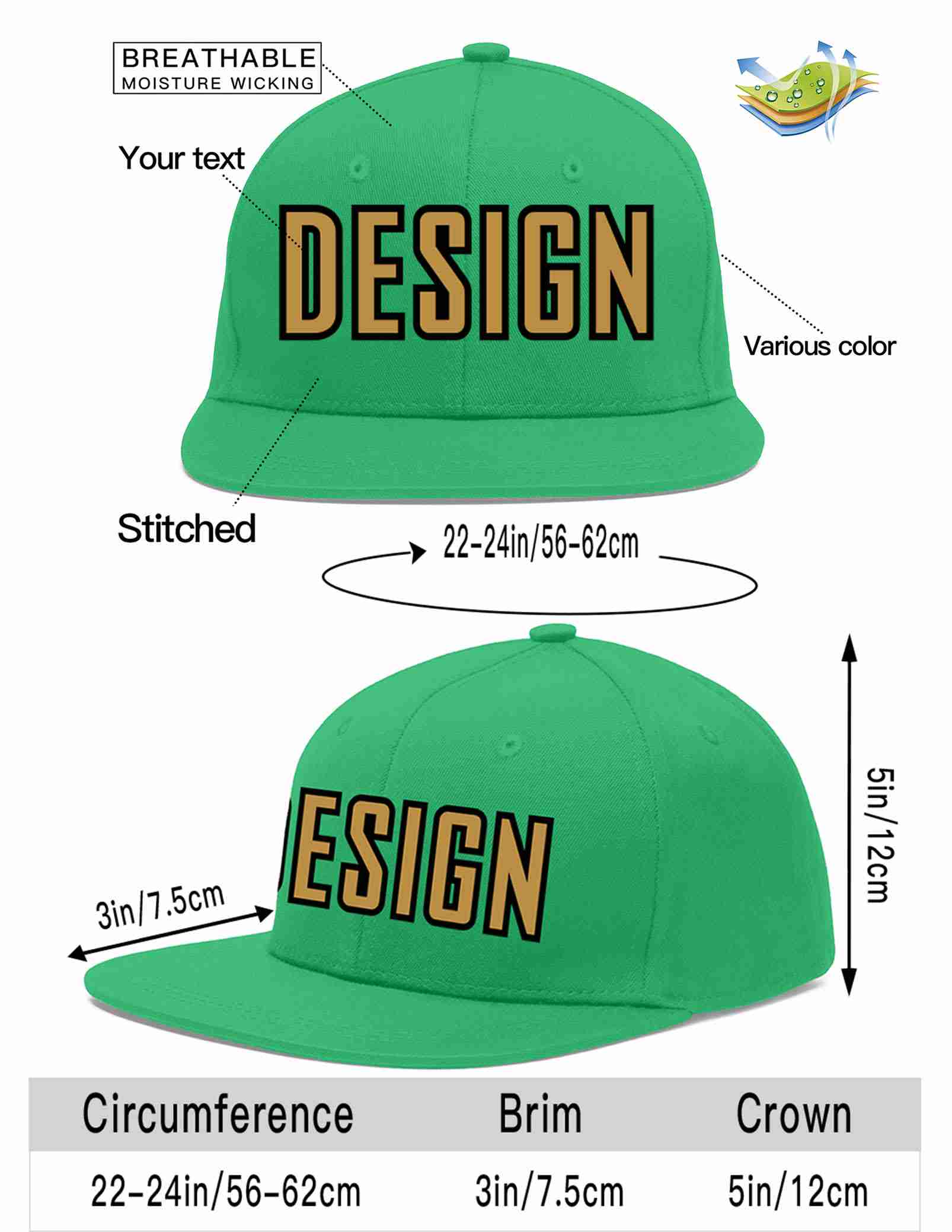 Custom Teal Old Gold-Black Flat Eaves Sport Baseball Cap