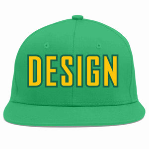 Casquette de baseball sport personnalisée sarcelle dorée-Kelly Green Flat Eaves