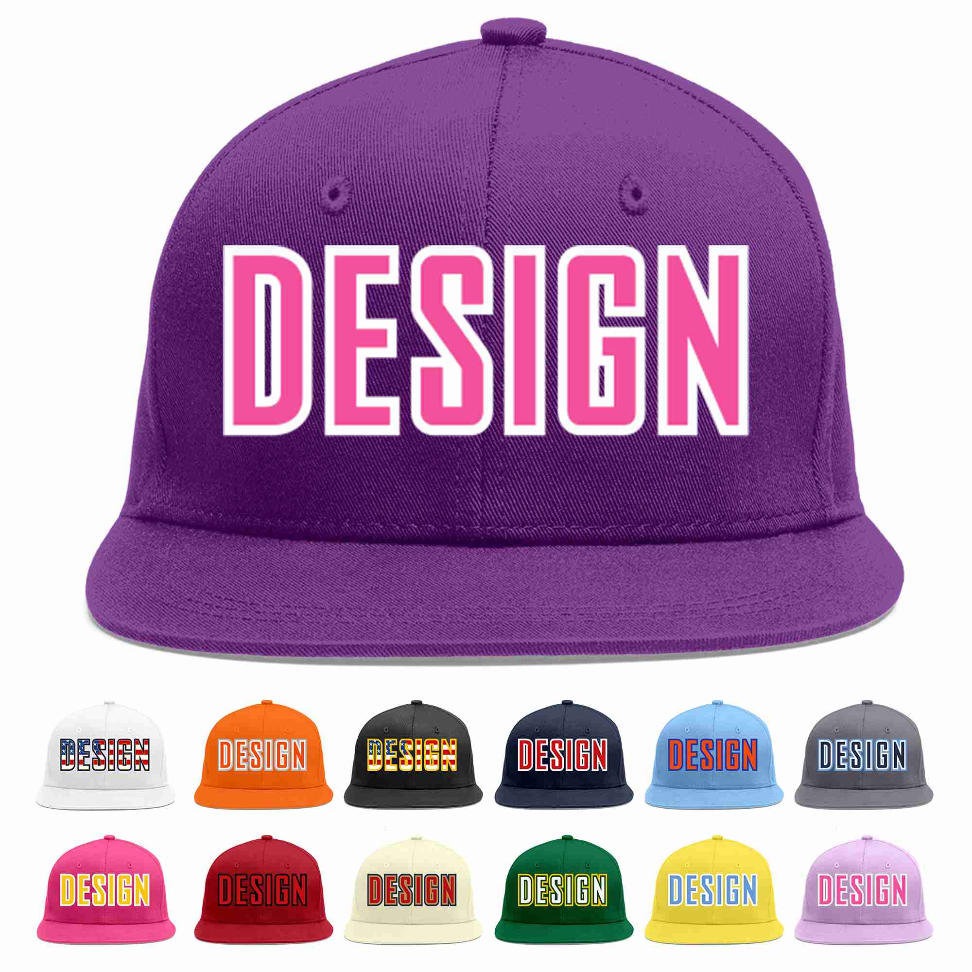 Conception personnalisée de casquette de baseball de sport à avant-toit plat violet rose-blanc pour hommes/femmes/jeunes