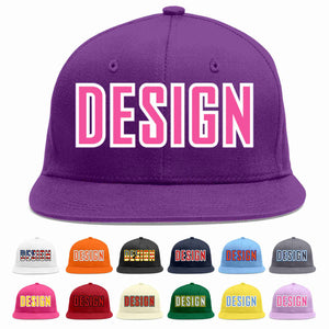 Custom Purple Pink-White Flat Eaves Sport Baseball Cap Design for Men/Women/Youth