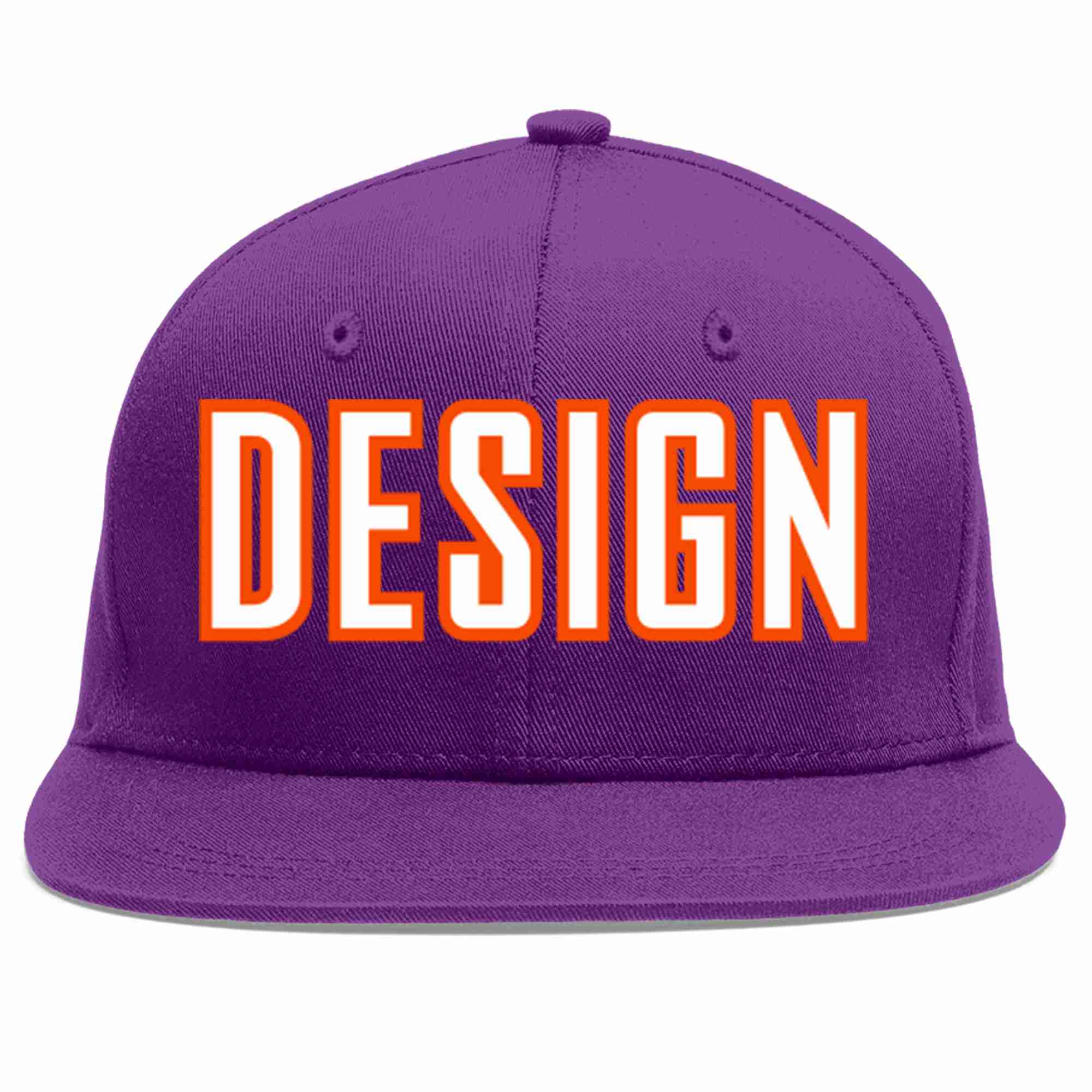 Conception personnalisée de casquette de baseball de sport à avant-toit plat violet blanc-orange pour hommes/femmes/jeunes