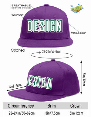 Custom Purple White-Kelly Green Flat Eaves Sport Baseball Cap Design for Men/Women/Youth