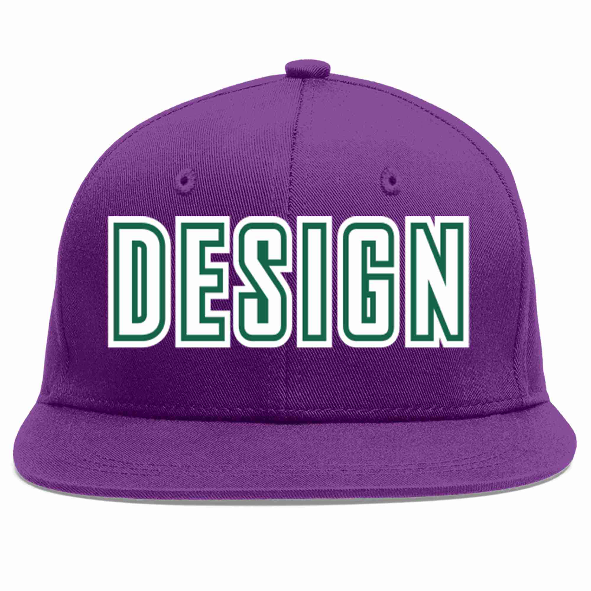 Conception personnalisée de casquette de baseball de sport à avant-toit plat violet blanc-vert Kelly pour hommes/femmes/jeunes