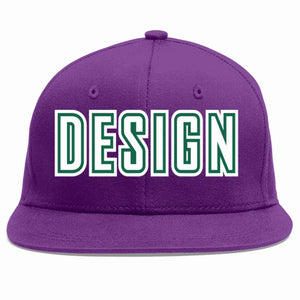 Custom Purple White-Kelly Green Flat Eaves Sport Baseball Cap Design for Men/Women/Youth